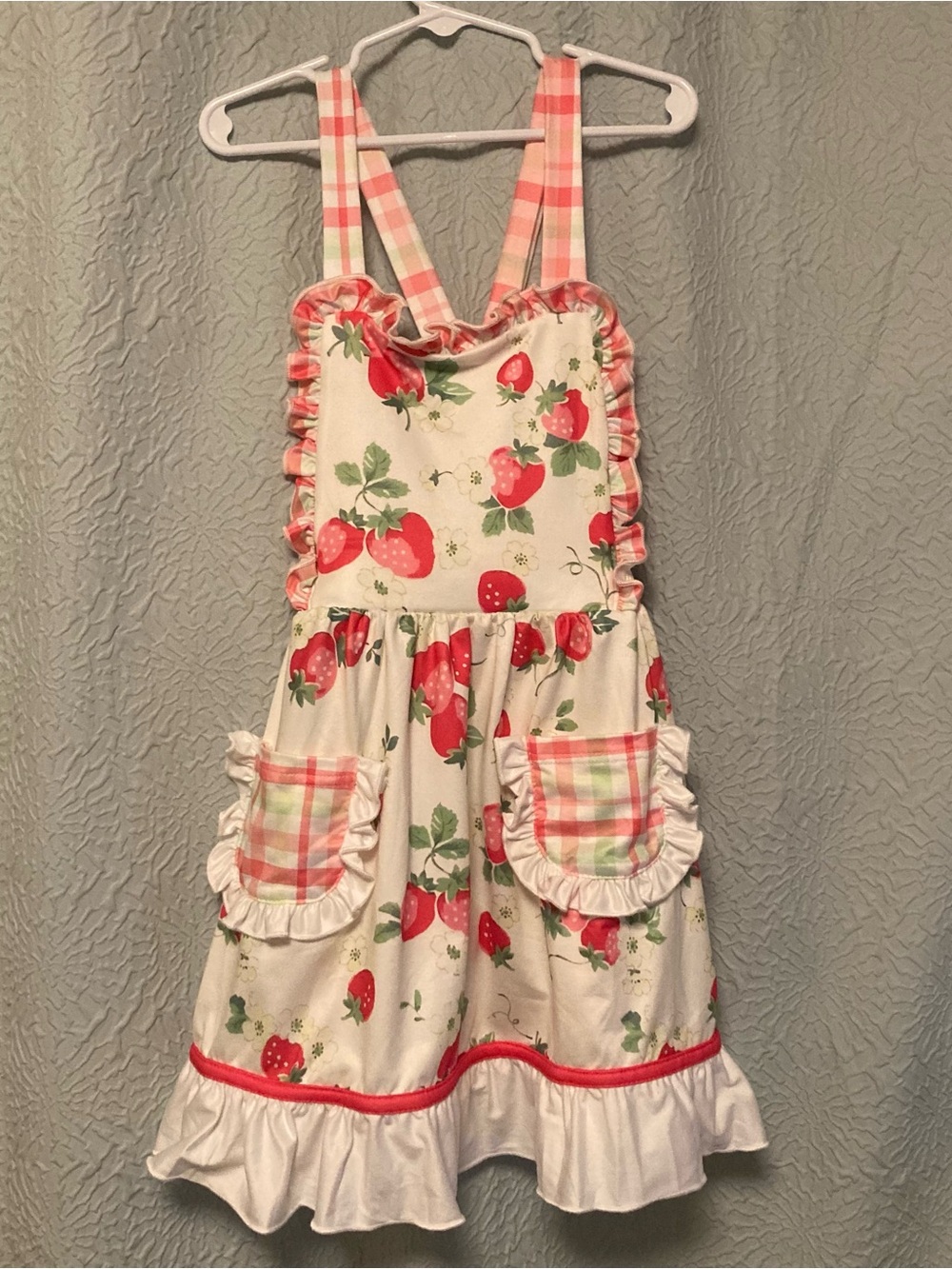 NEW Girls Boutique Strawberry Floral Apron Style Dress Ruffles - Fits Size 4